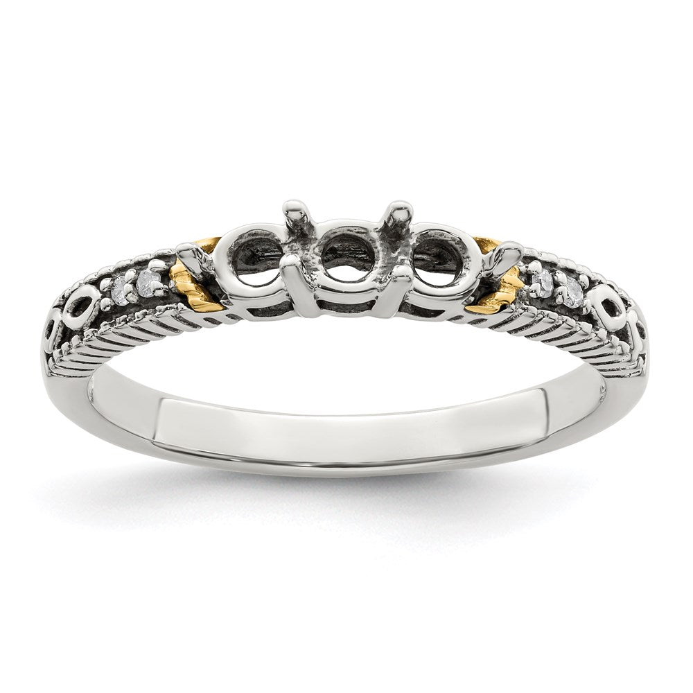 Sterling Silver Antiqued w/14k 3-stone w/Diamond Mother's Ring Semi-Mount