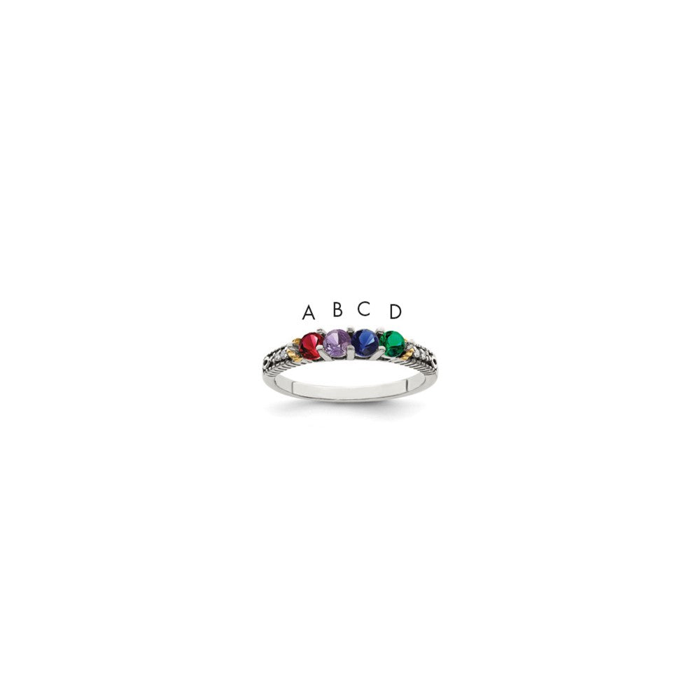 Sterling Silver Antiqued w/14k 4-stone w/Diamond Mother's Ring Semi-Mount