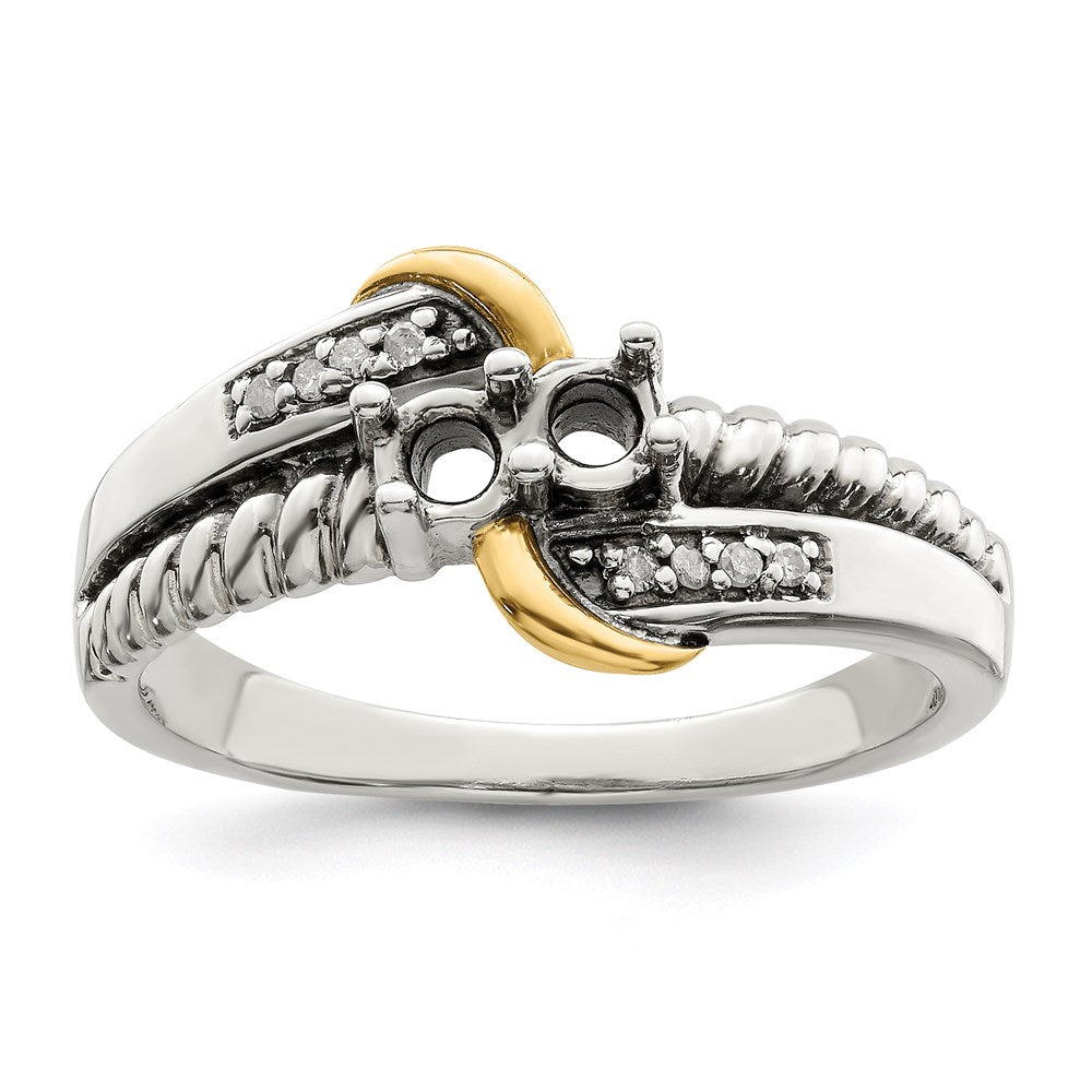 Sterling Silver Antiqued w/14k 2-stone w/Diamond Mother's Ring