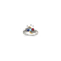 Sterling Silver Antiqued w/14k 3-stone w/Diamond Mother's Ring