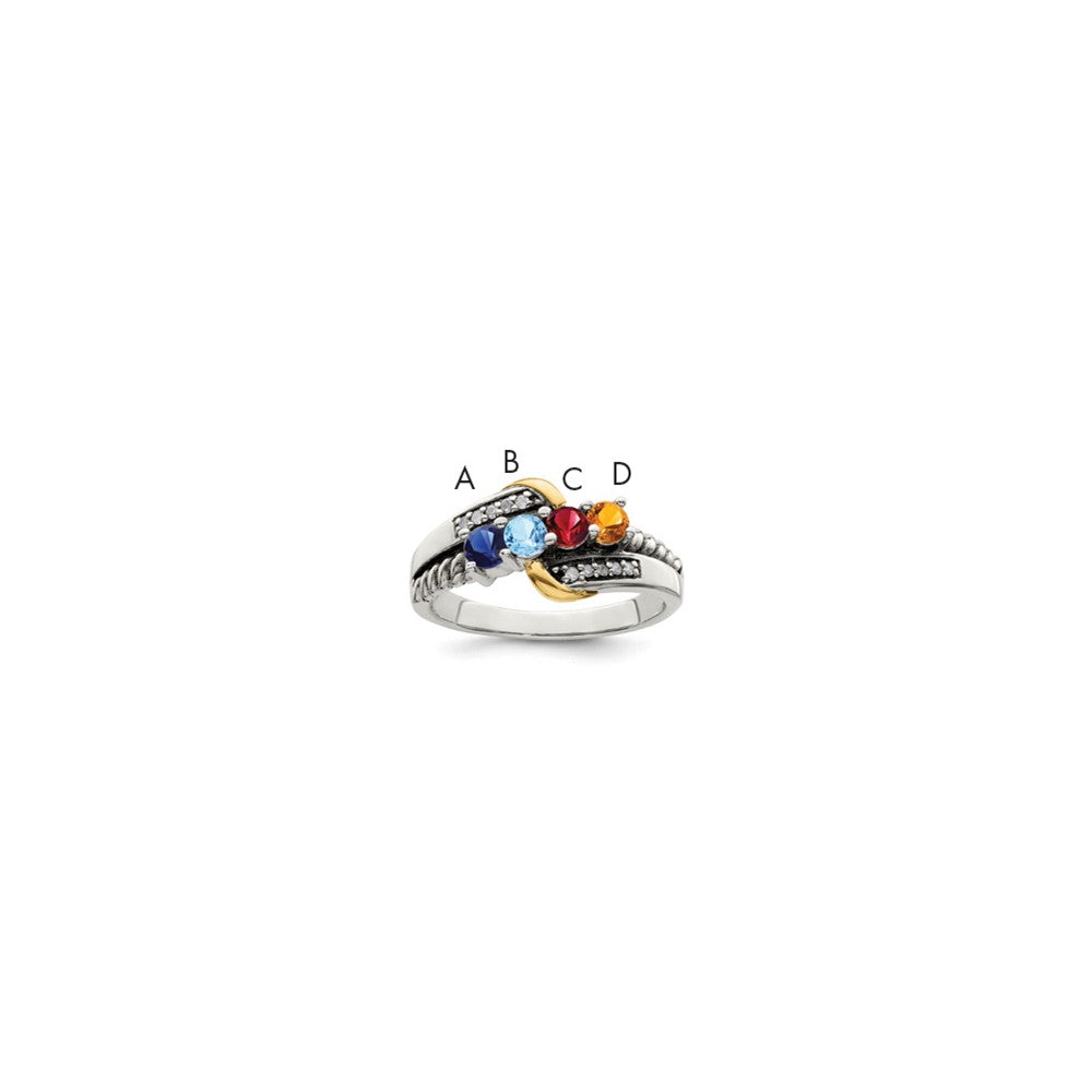 Sterling Silver Antiqued w/14k 4-stone w/Diamond Mother's Ring Semi-Mount