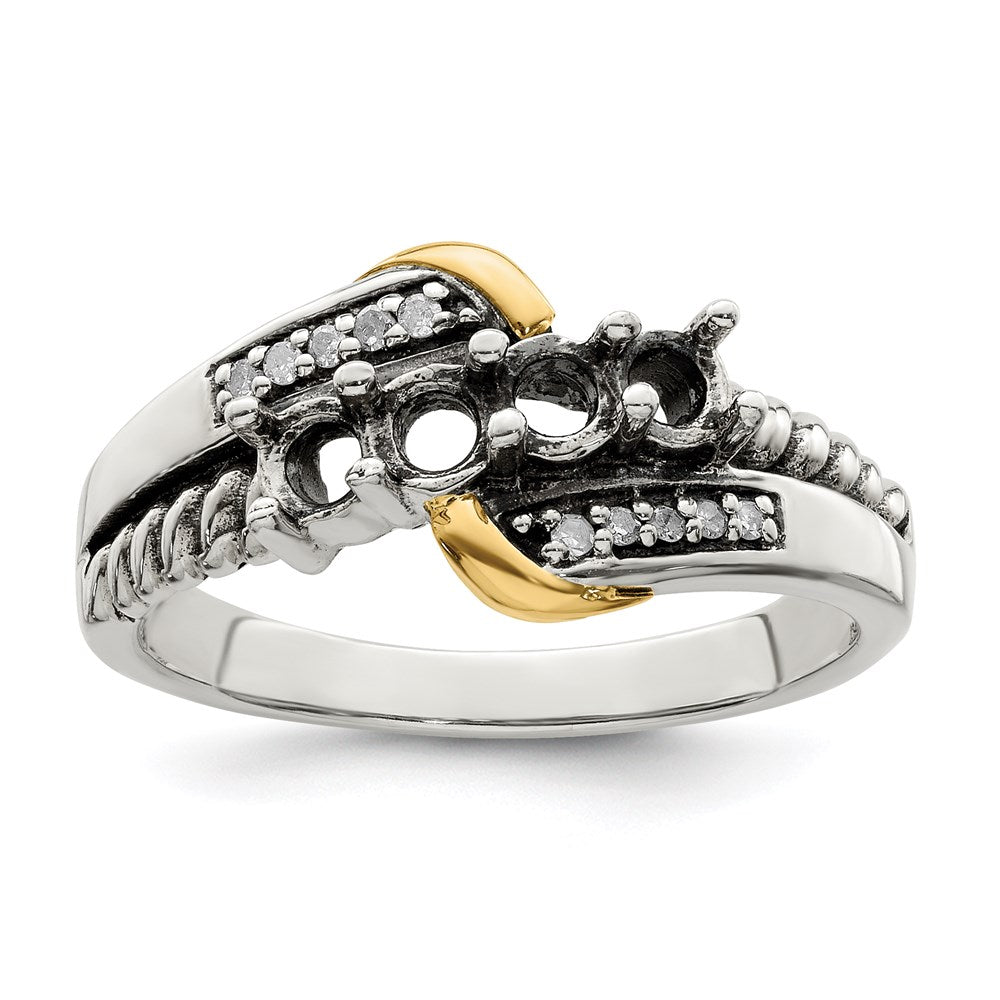 Sterling Silver Antiqued w/14k 4-stone w/Diamond Mother's Ring