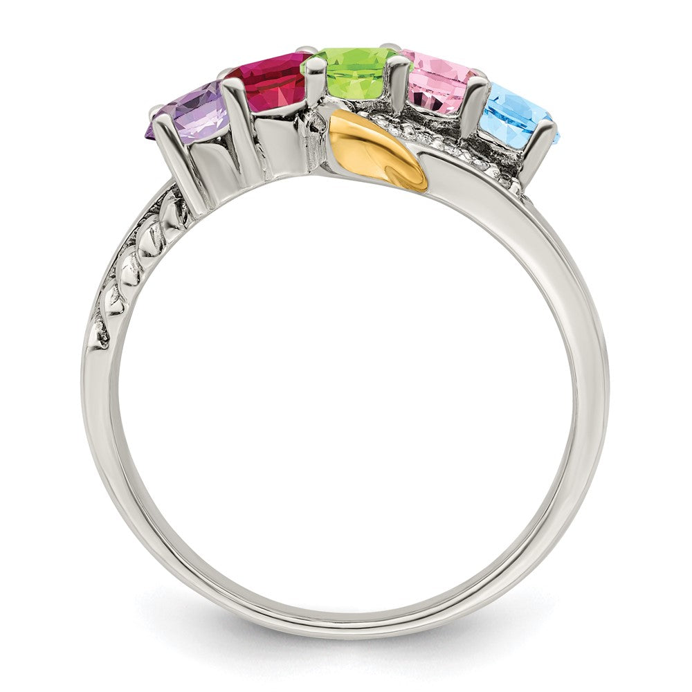 Sterling Silver Antiqued w/14k 5-stone w/Diamond Mother's Ring