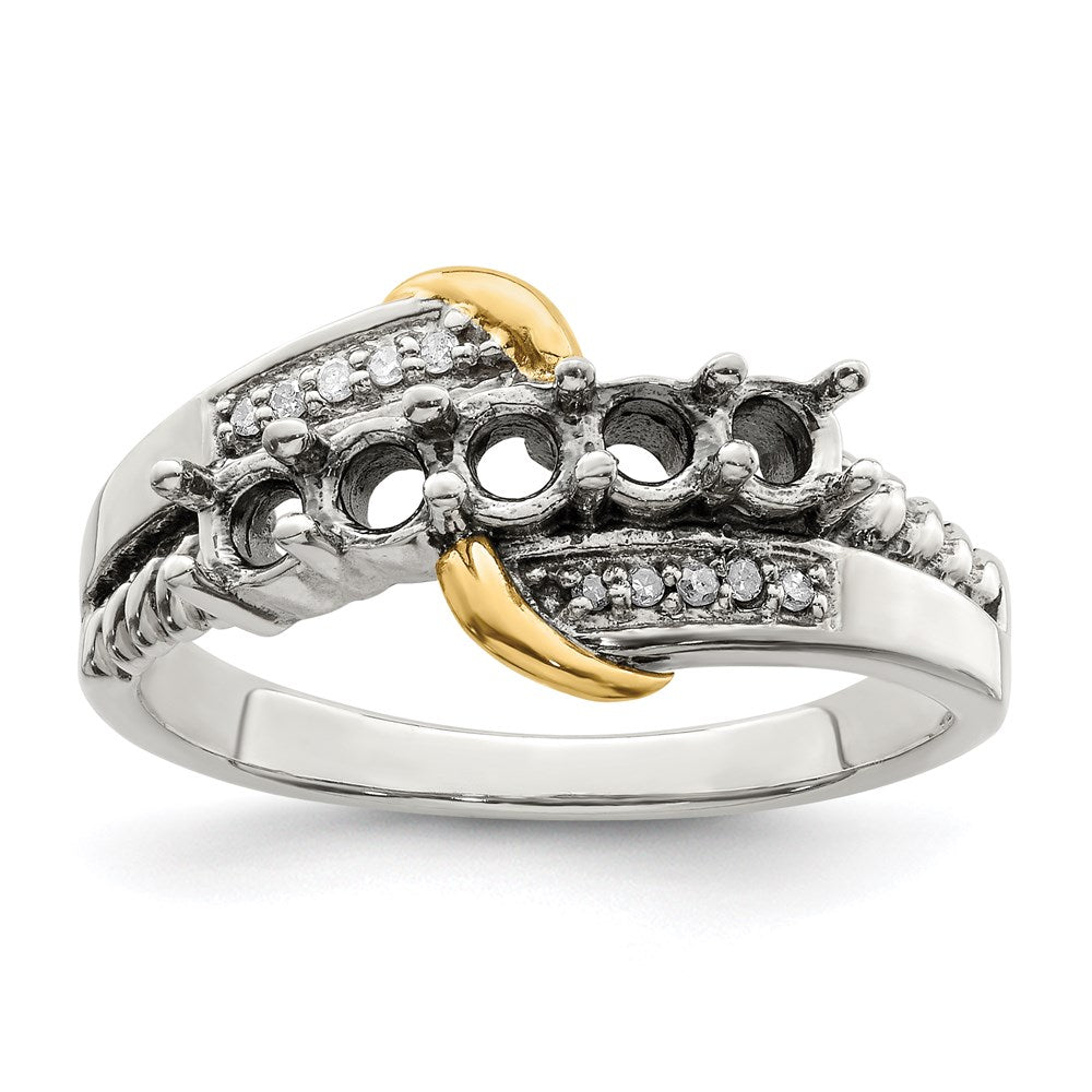 Sterling Silver Antiqued w/14k 5-stone w/Diamond Mother's Ring