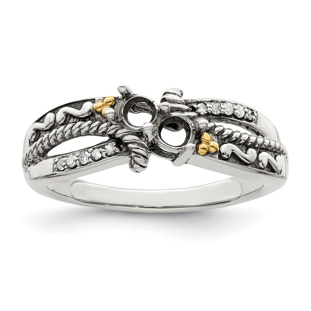 Sterling Silver Antiqued w/14k 2-stone w/Diamond Mother's Ring
