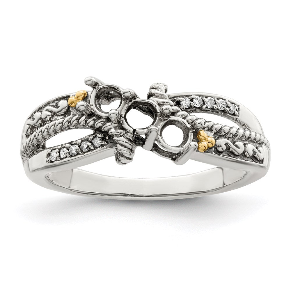 Sterling Silver Antiqued w/14k 3-stone w/Diamond Mother's Ring