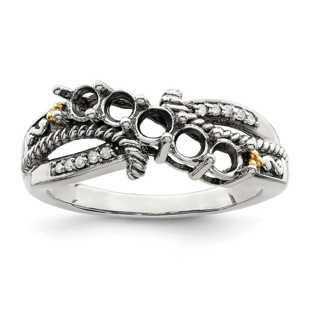 Sterling Silver Antiqued w/14k 5-stone w/Diamond Mother's Ring