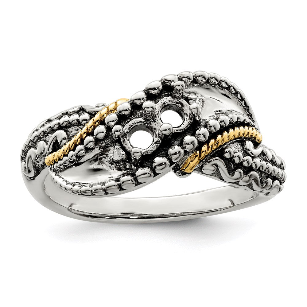 Sterling Silver Antiqued w/14k 2-stone w/Diamond Mother's Ring