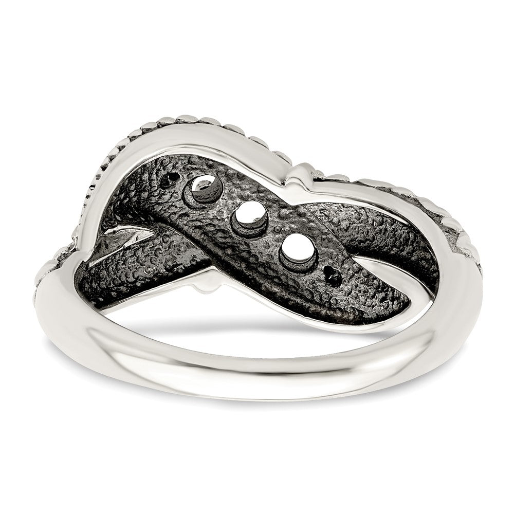 Sterling Silver Antiqued w/14k 3-stone w/Diamond Mother's Ring