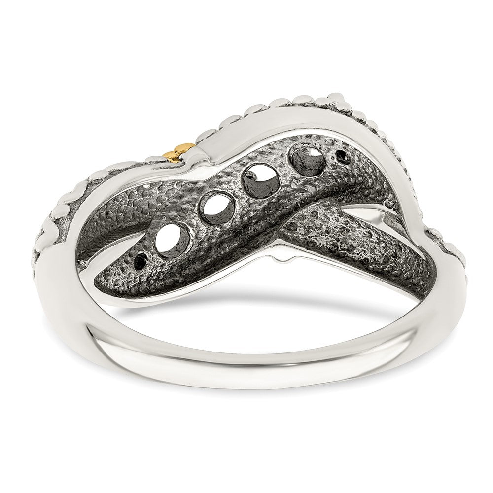 Sterling Silver Antiqued w/14k 4-stone w/Diamond Mother's Ring