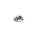 Sterling Silver Antiqued w/14k 5-stone w/Diamond Mother's Ring
