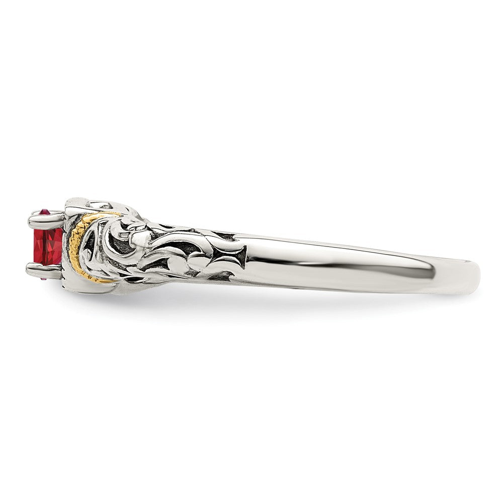 Sterling Silver Antiqued w/14k 2-stone Mother's Ring