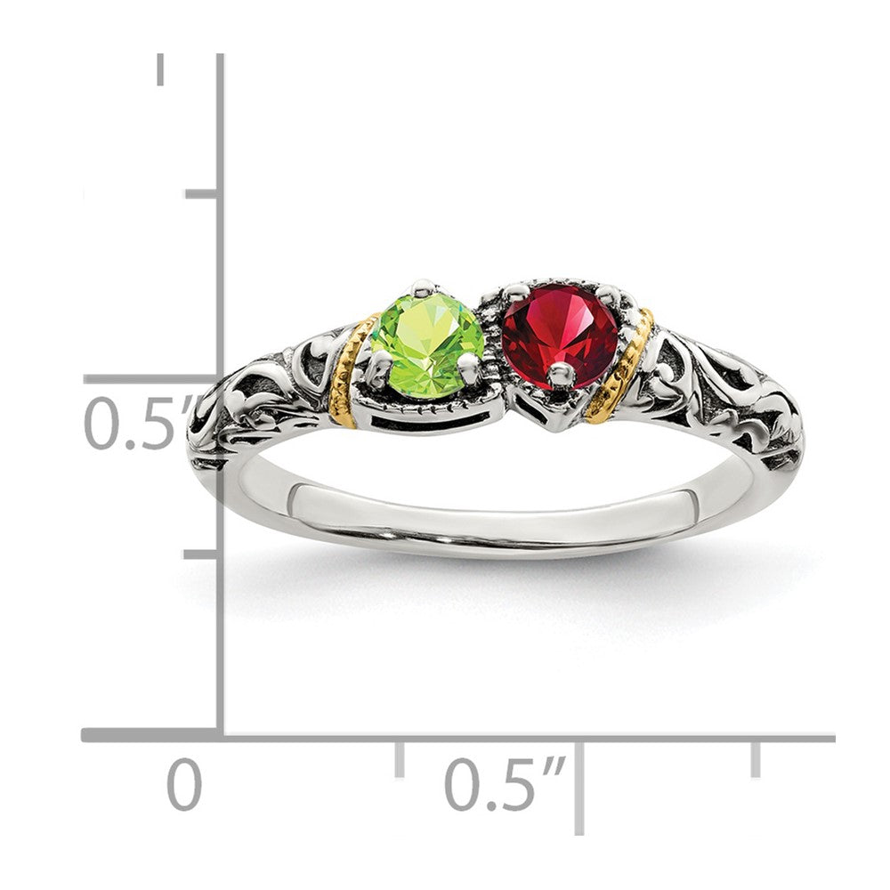 Sterling Silver Antiqued w/14k 2-stone Mother's Ring