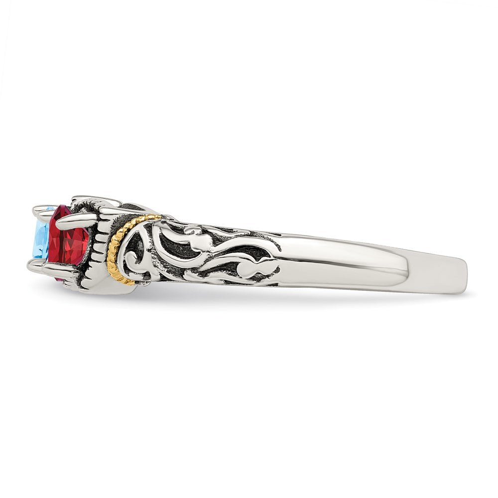 Sterling Silver Antiqued w/14k 3-stone Mother's Ring