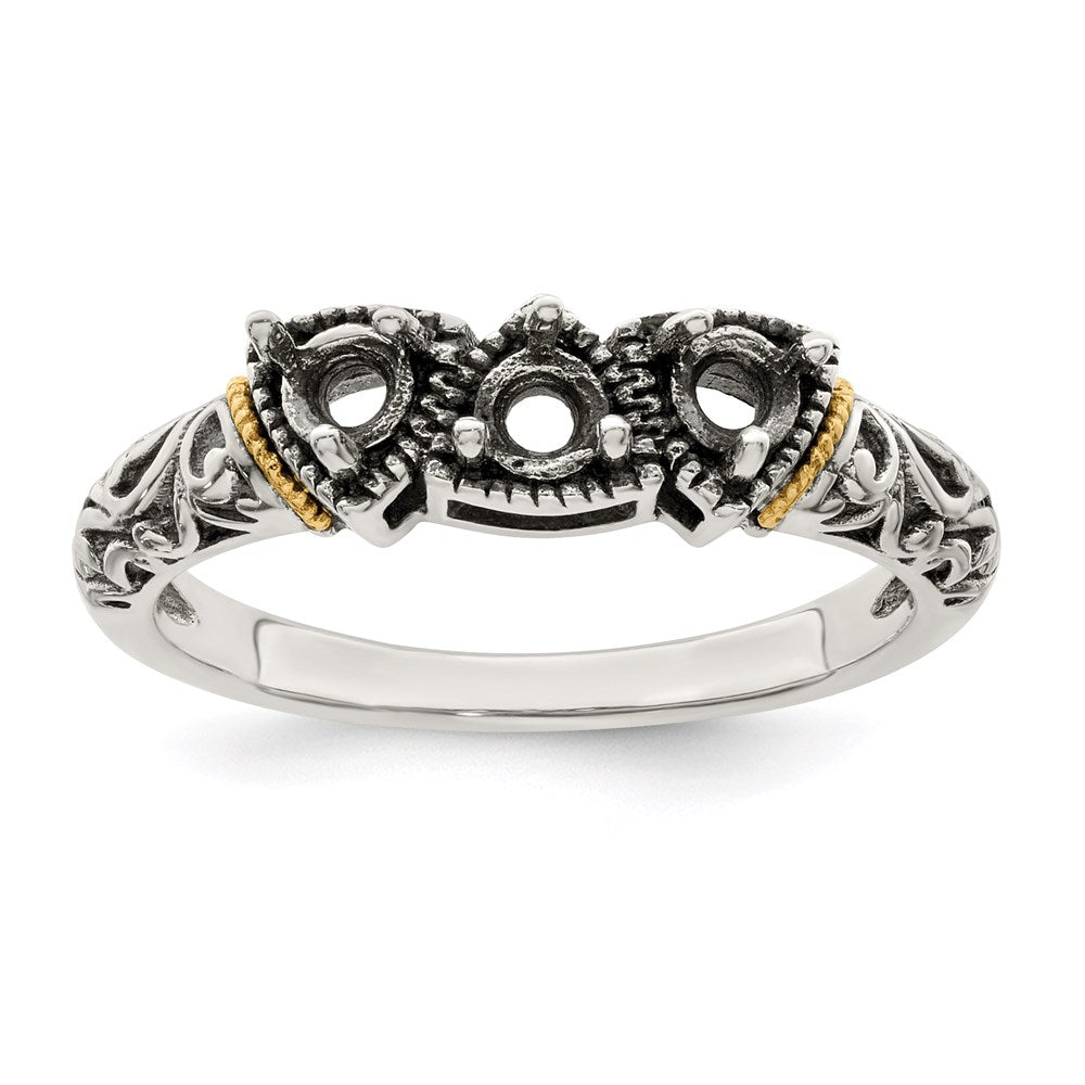 Sterling Silver Antiqued w/14k 3-stone Mother's Ring Mounting