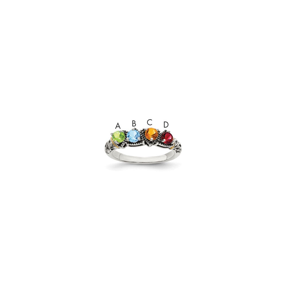 Sterling Silver Antiqued w/14k 4-stone Mother's Ring Mounting
