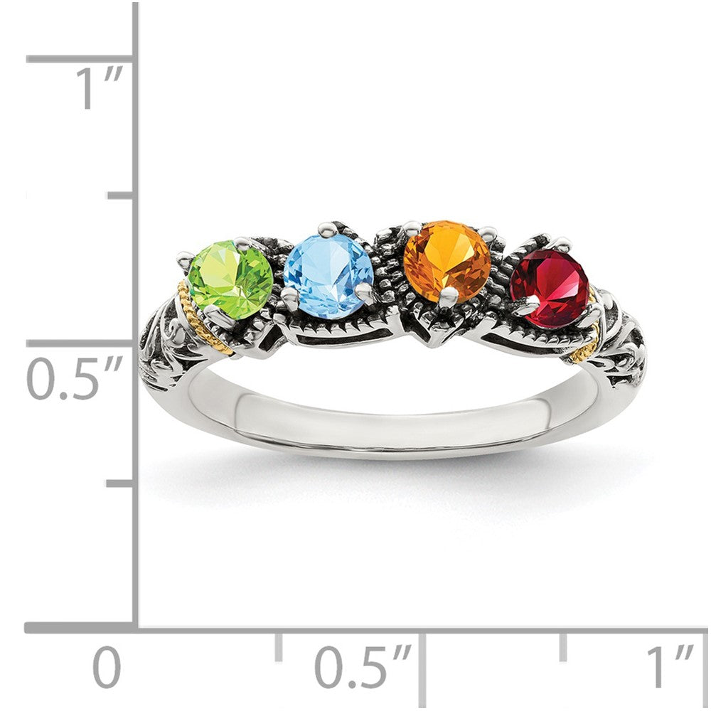Sterling Silver Antiqued w/14k 4-stone Mother's Ring