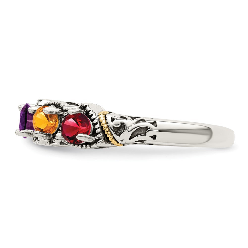 Sterling Silver Antiqued w/14k 5-stone Mother's Ring
