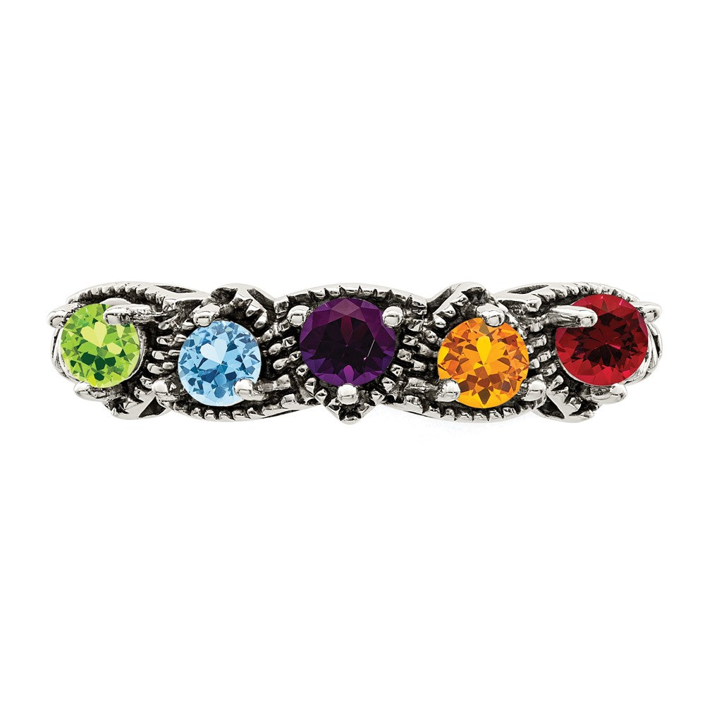 Sterling Silver Antiqued w/14k 5-stone Mother's Ring