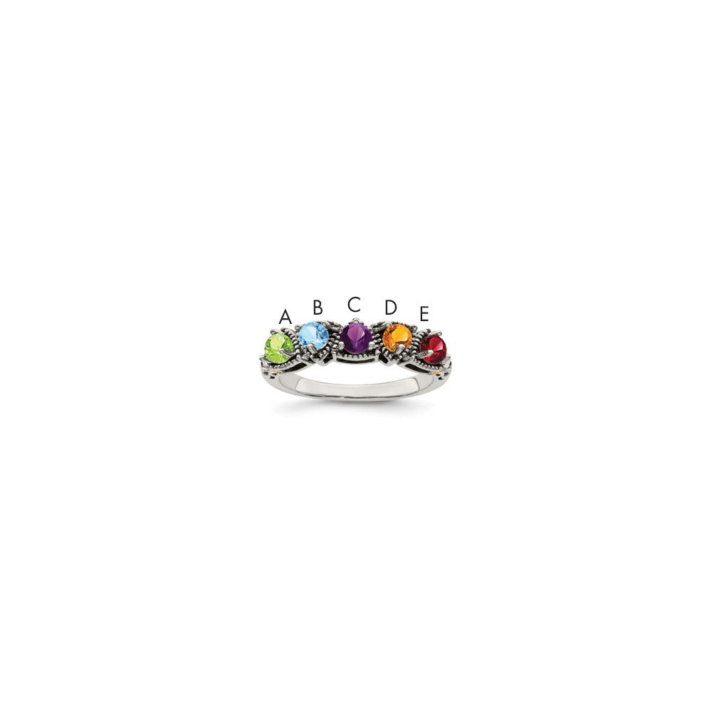 Sterling Silver Antiqued w/14k 5-stone Mother's Ring Mounting
