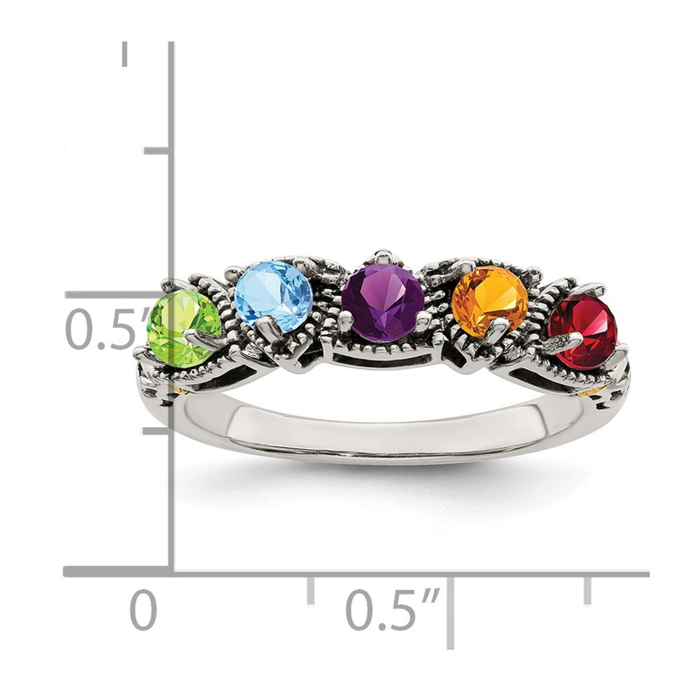 Sterling Silver Antiqued w/14k 5-stone Mother's Ring