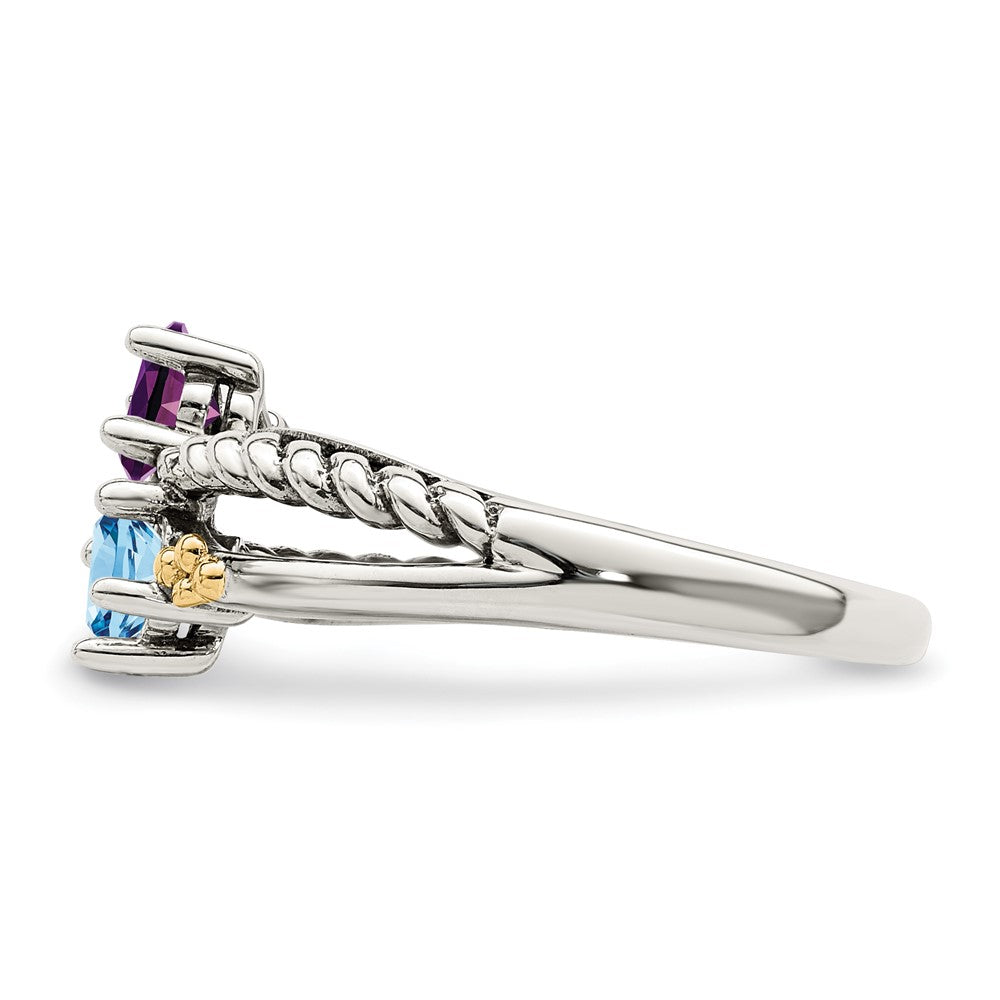 Sterling Silver Antiqued w/14k 2-stone Mother's Ring Mounting