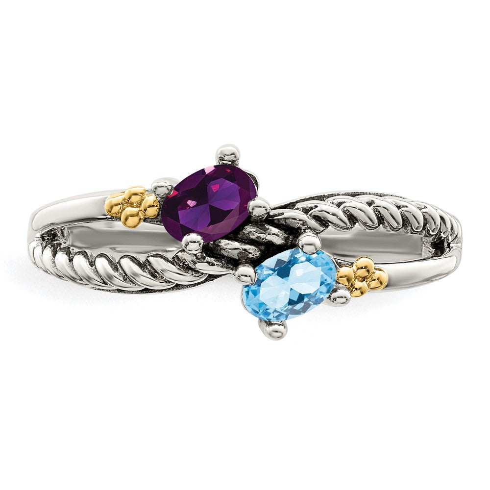 Sterling Silver Antiqued w/14k 2-stone Mother's Ring
