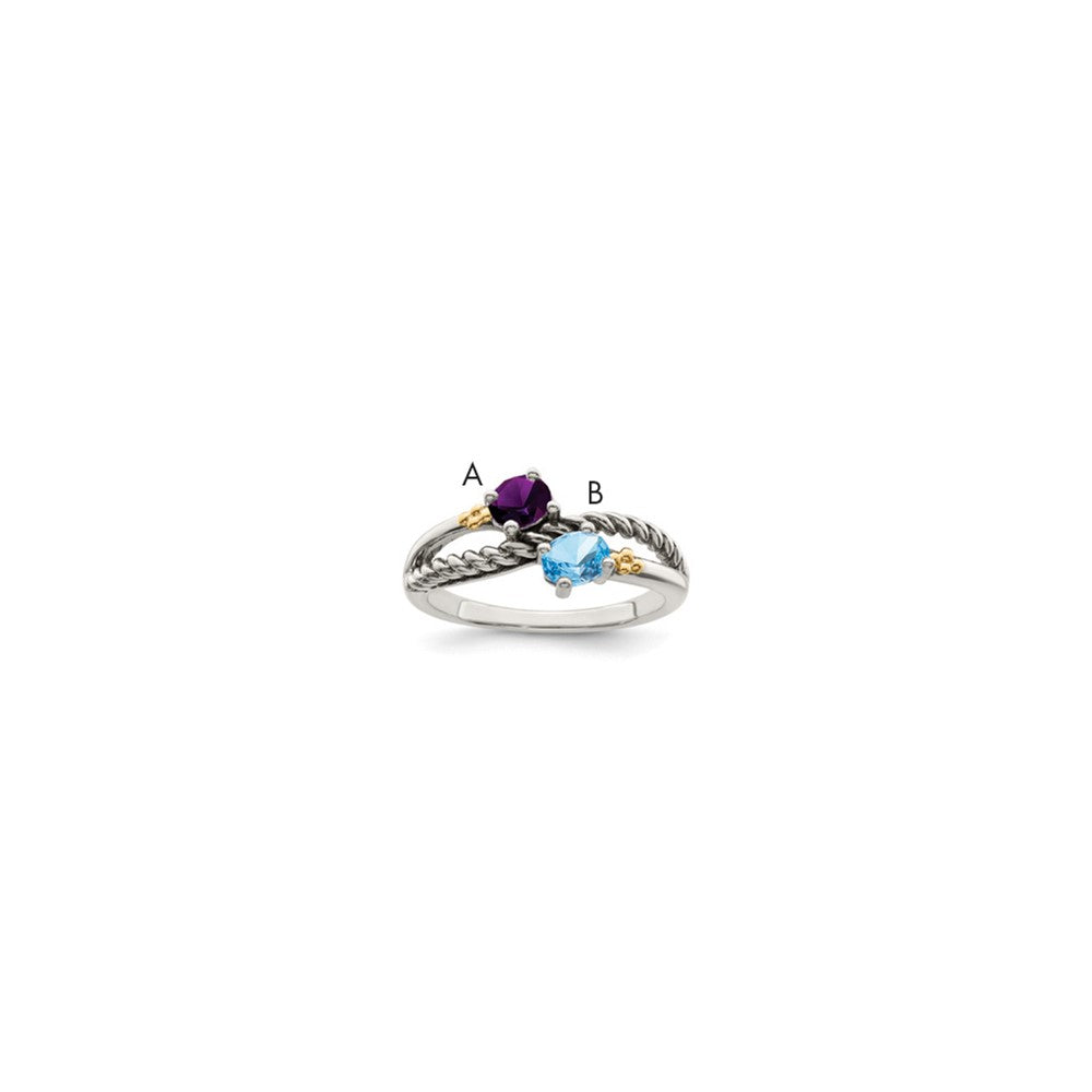 Sterling Silver Antiqued w/14k 2-stone Mother's Ring Mounting