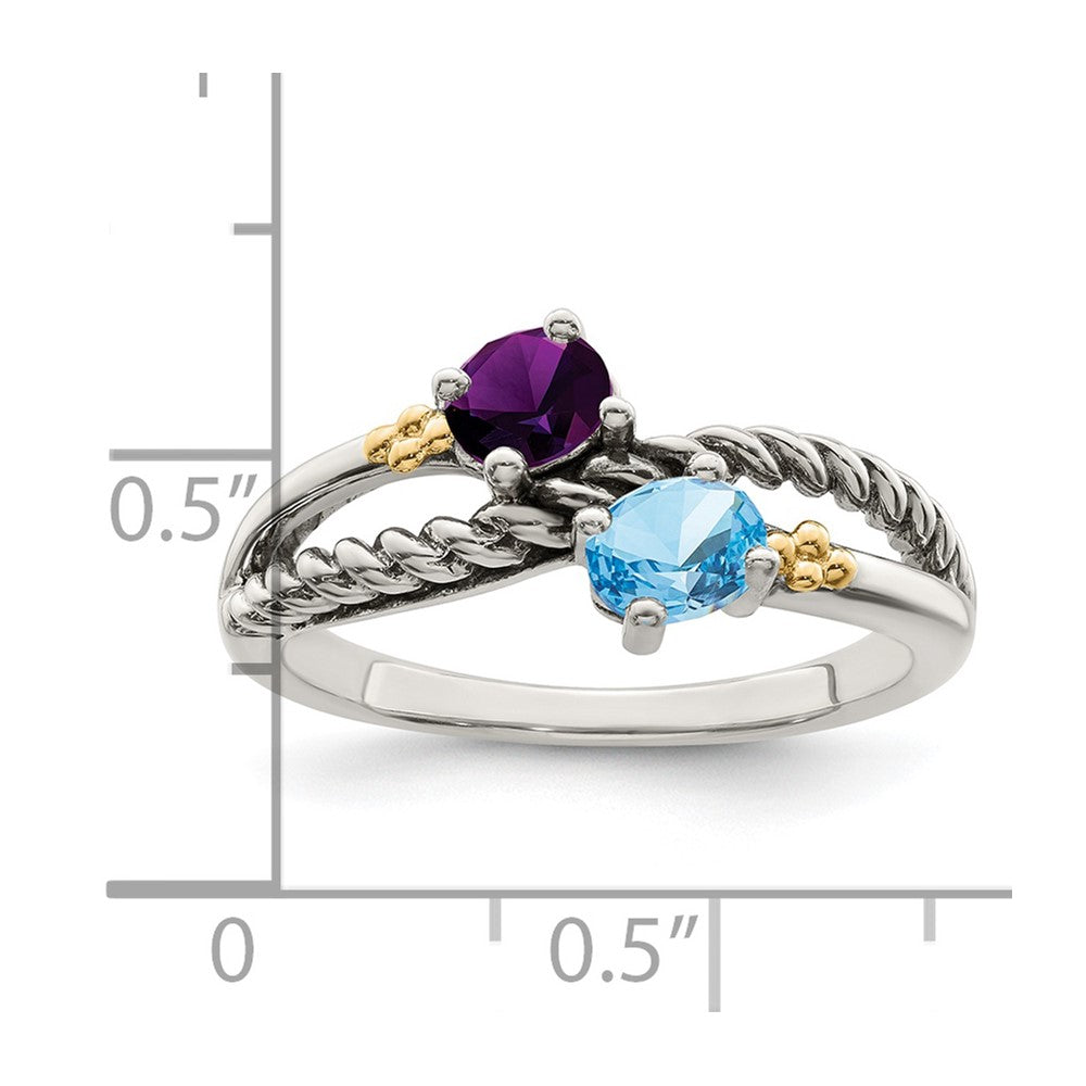 Sterling Silver Antiqued w/14k 2-stone Mother's Ring
