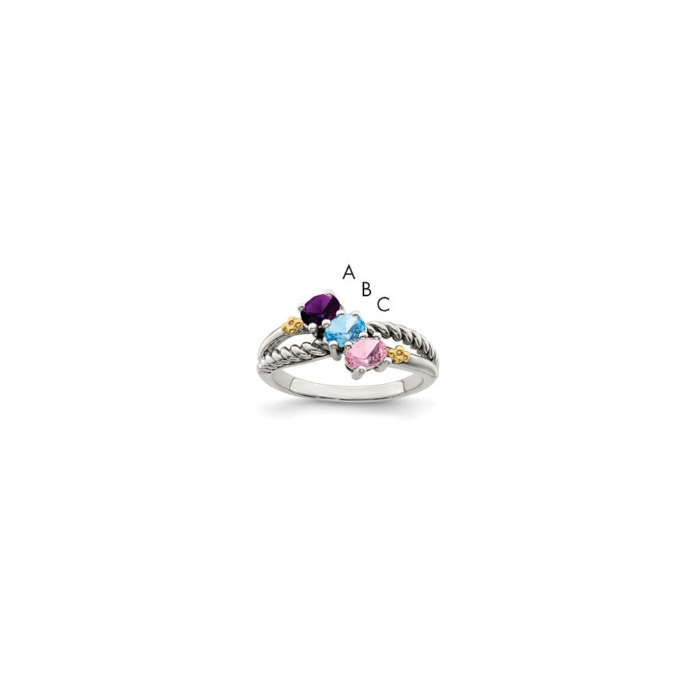 Sterling Silver Antiqued w/14k 3-stone Mother's Ring Mounting