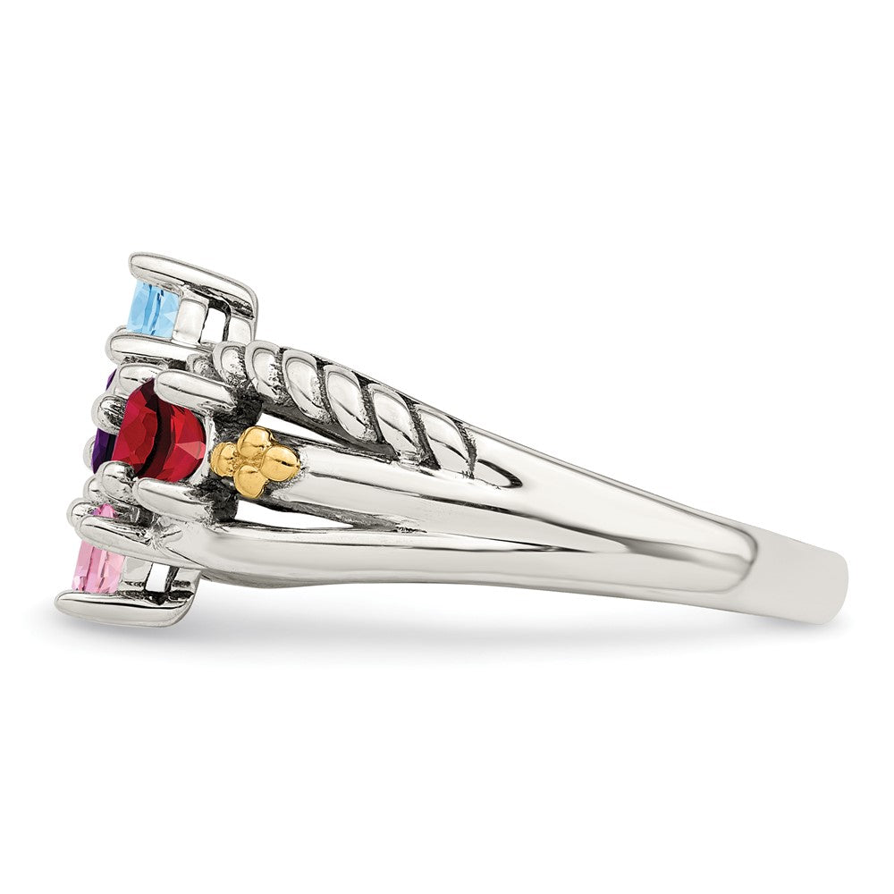 Sterling Silver Antiqued w/14k 4-stone Mother's Ring