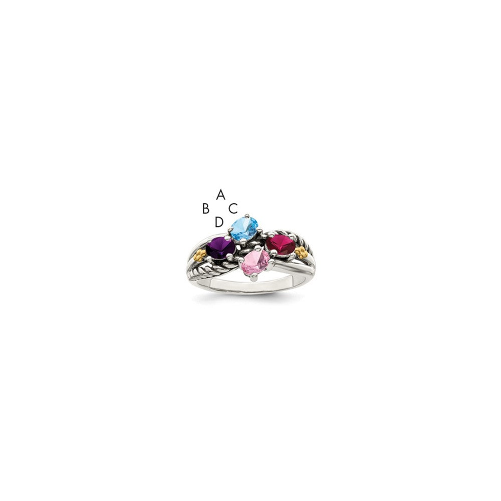 Sterling Silver Antiqued w/14k 4-stone Mother's Ring