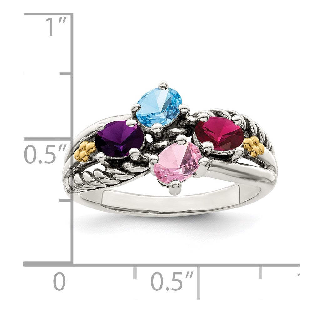Sterling Silver Antiqued w/14k 4-stone Mother's Ring Mounting