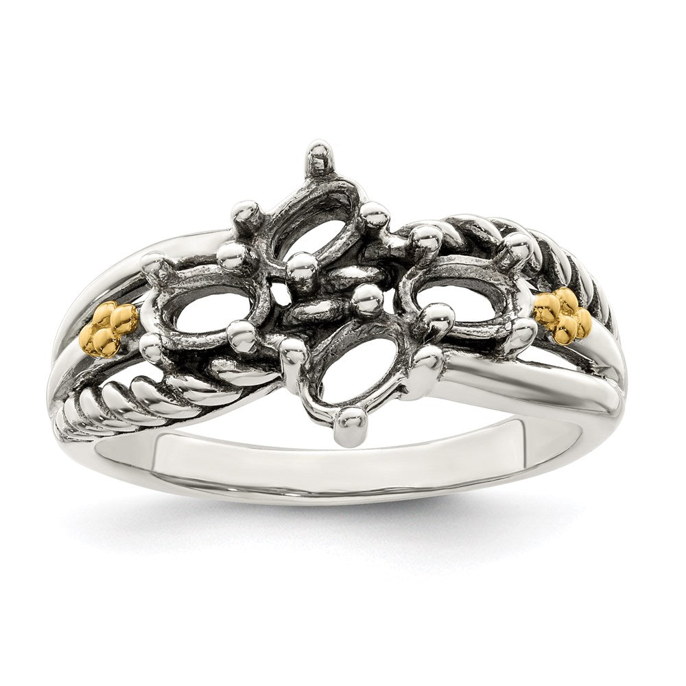 Sterling Silver Antiqued w/14k 4-stone Mother's Ring Mounting