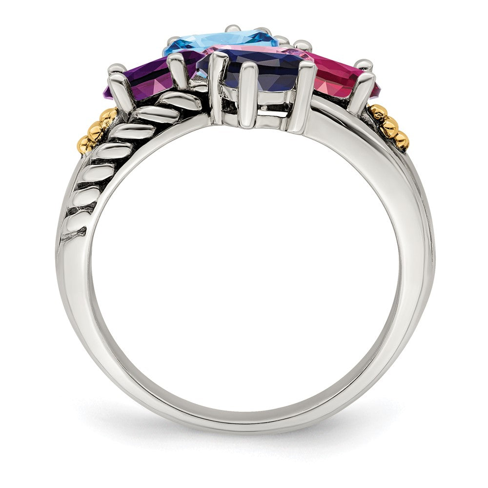 Sterling Silver Antiqued w/14k 5-stone Mother's Ring