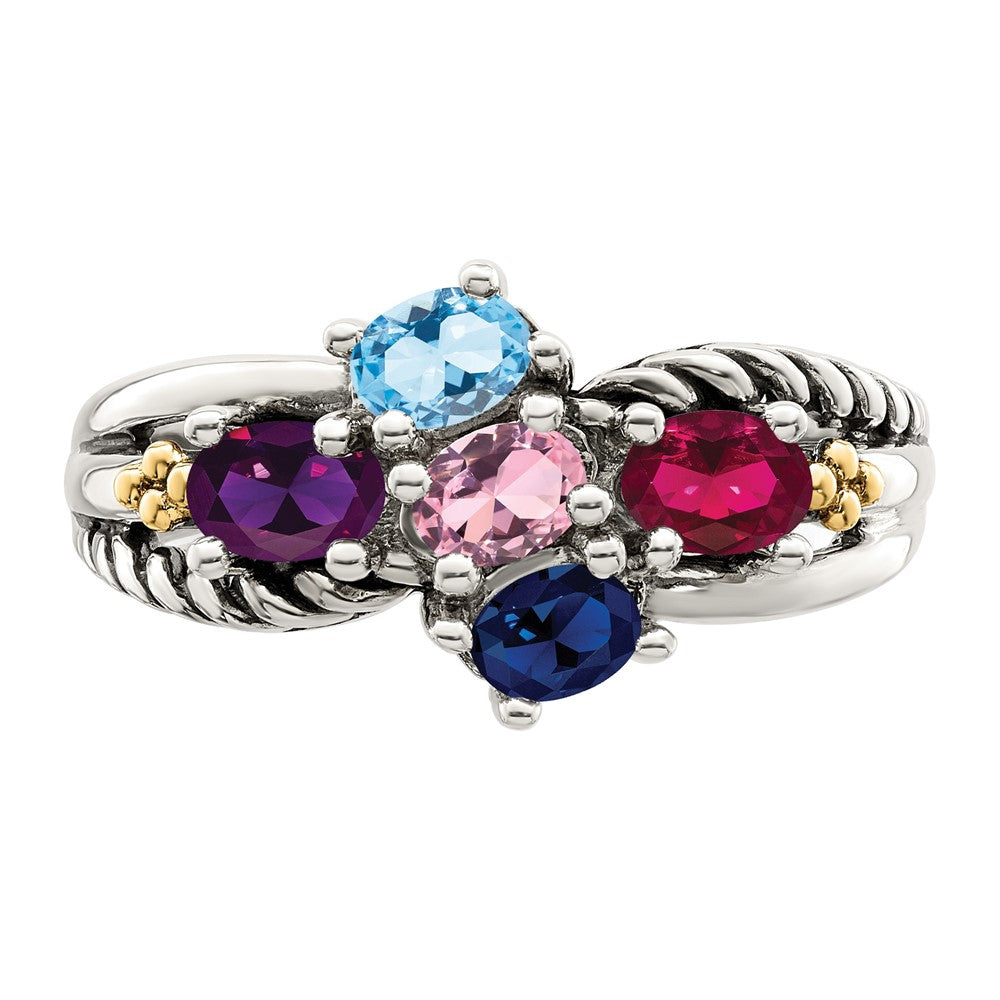 Sterling Silver Antiqued w/14k 5-stone Mother's Ring