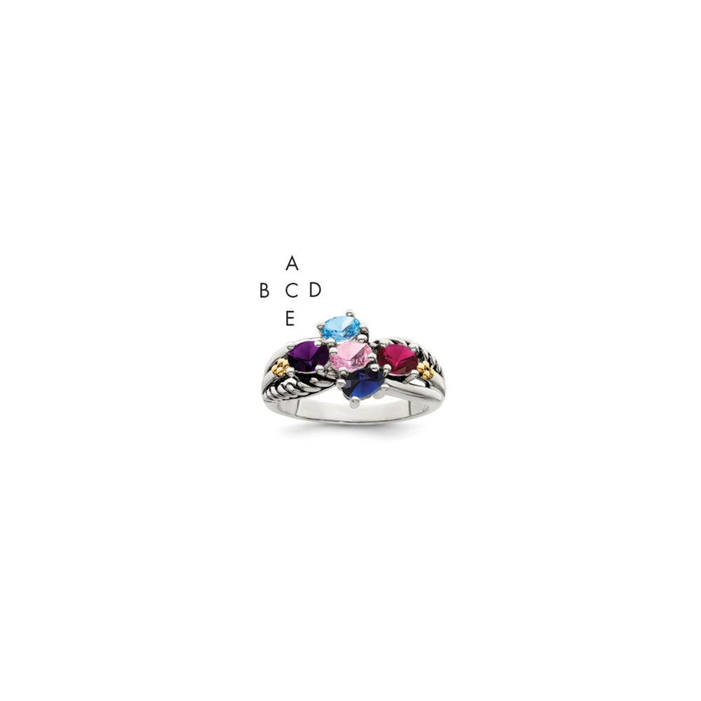 Sterling Silver Antiqued w/14k 5-stone Mother's Ring Mounting