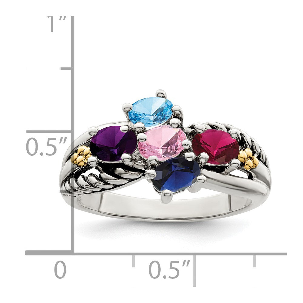 Sterling Silver Antiqued w/14k 5-stone Mother's Ring