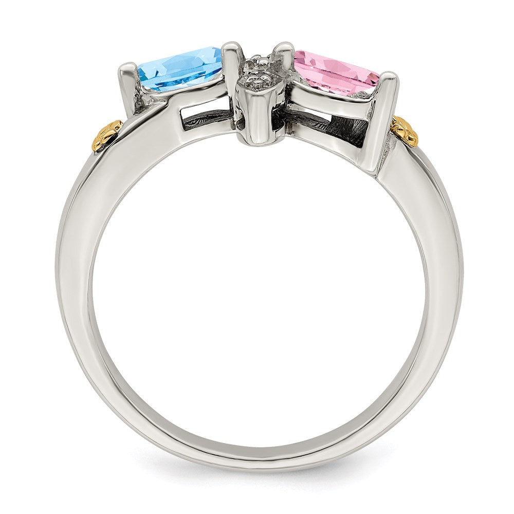 Sterling Silver Antiqued w/14k 2-stone w/Diamond Mother's Ring
