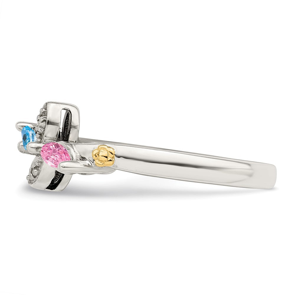 Sterling Silver Antiqued w/14k 2-stone w/Diamond Mother's Ring