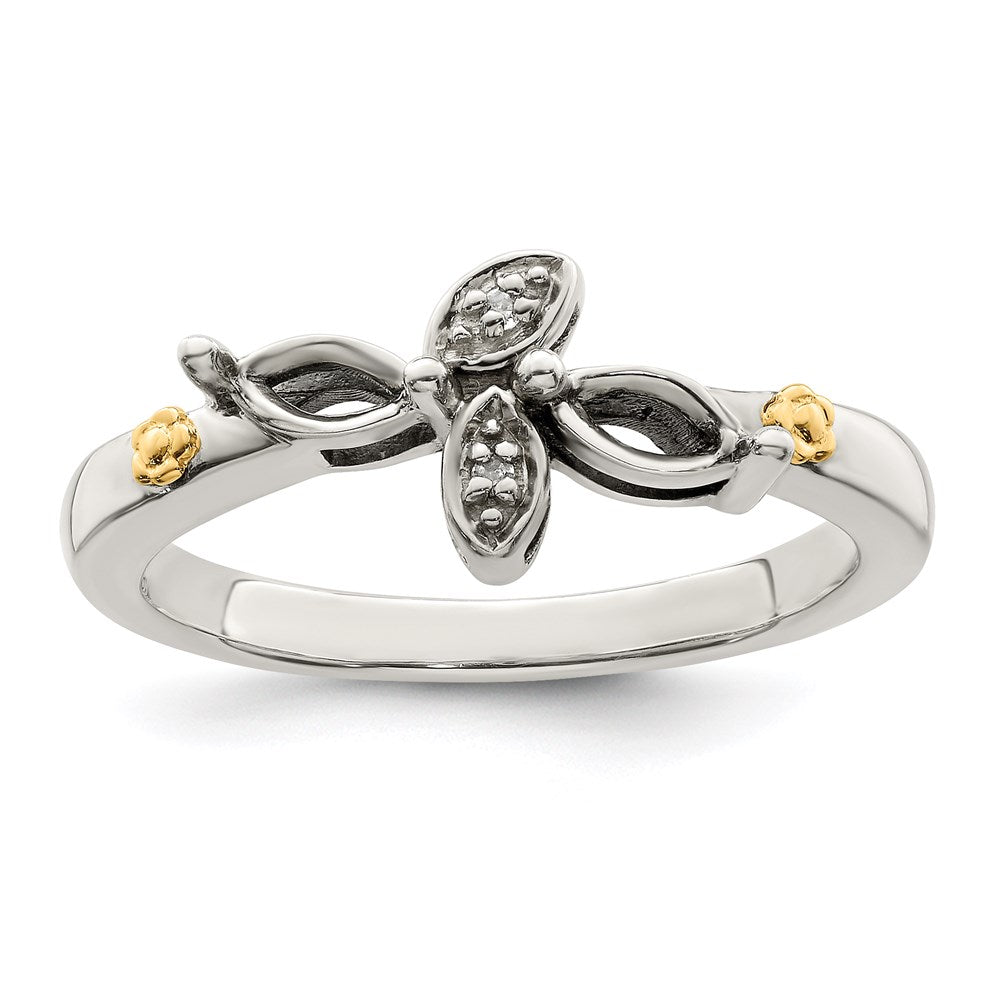 Sterling Silver Antiqued w/14k 2-stone w/Diamond Mother's Ring
