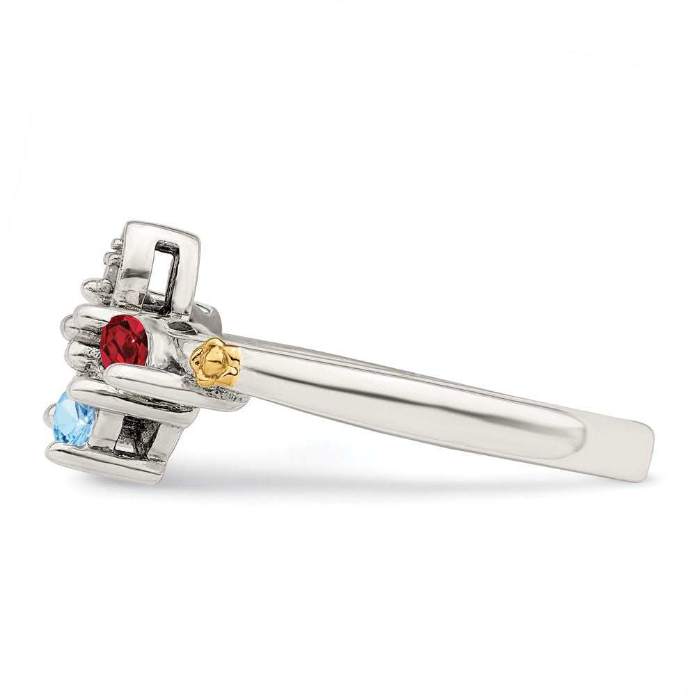Sterling Silver Antiqued w/14k 3-stone w/Diamond Mother's Ring Semi-Mount