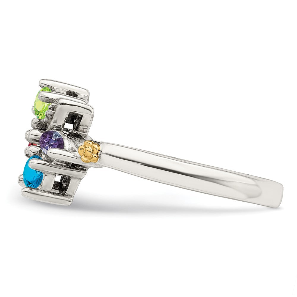 Sterling Silver Antiqued w/14k 5-stone w/Diamond Mother's Ring