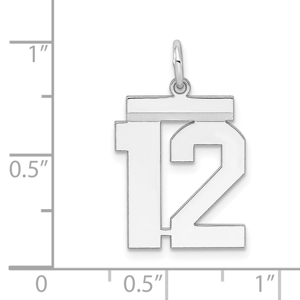 Sterling Silver/Rhodium-plated Polished Number 12 Charm
