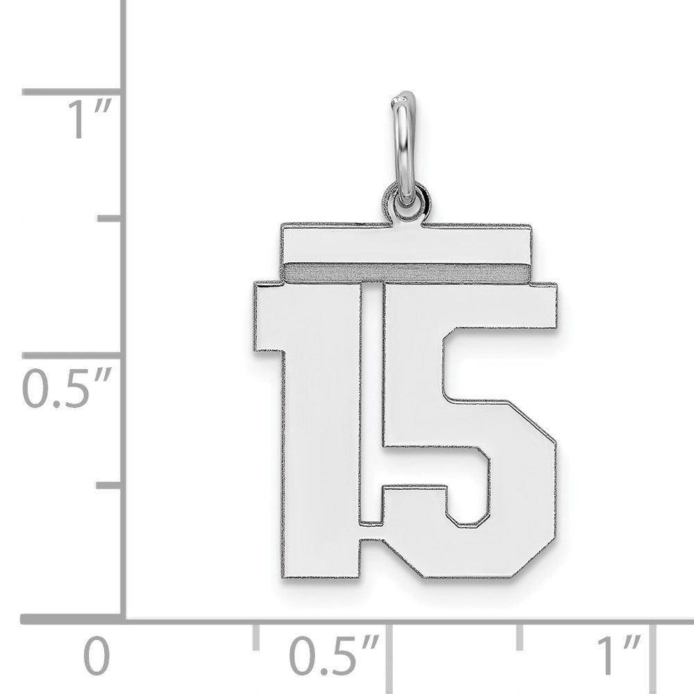 Sterling Silver/Rhodium-plated Polished Number 15 Charm