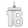 Sterling Silver/Rhodium-plated Polished Number 16 Charm