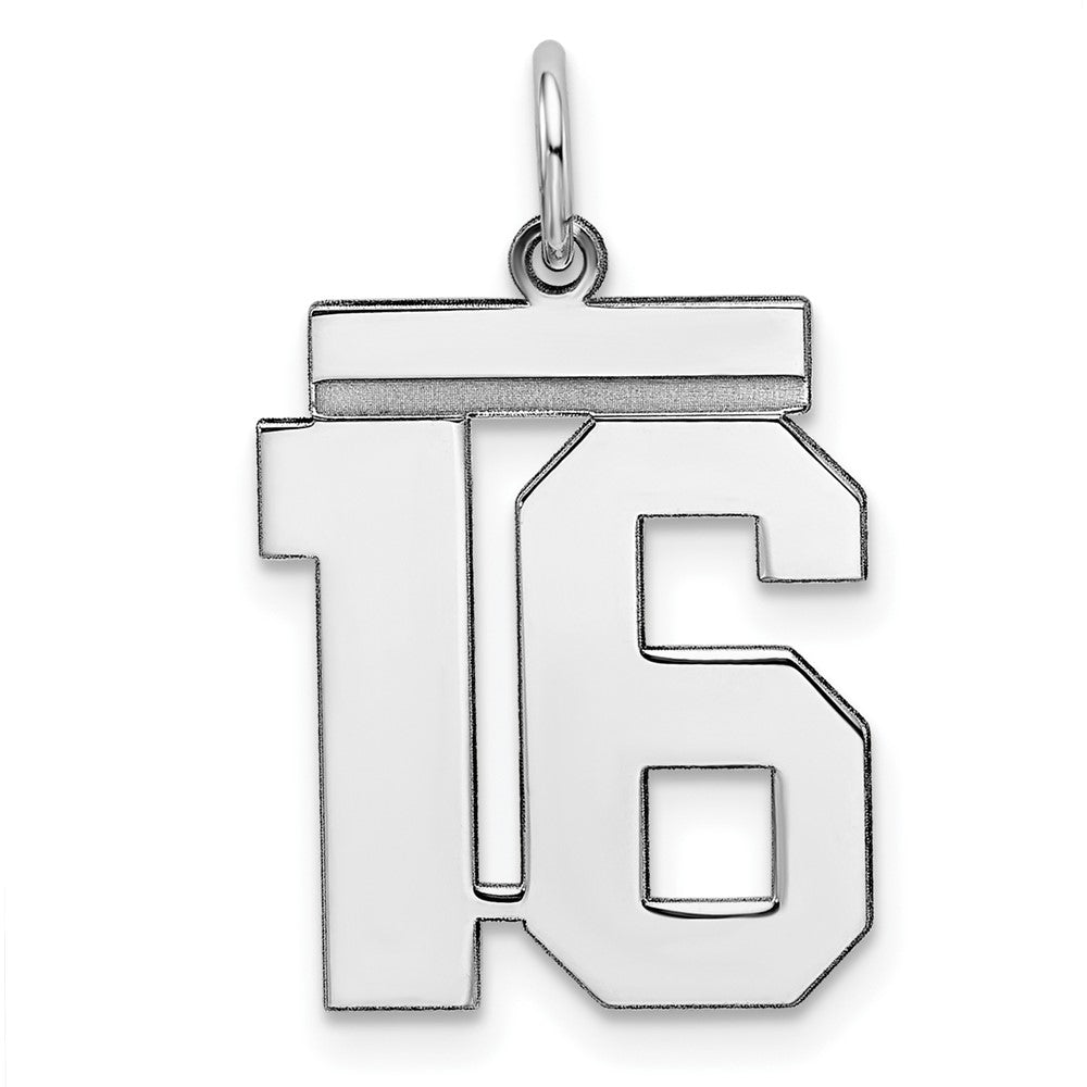 Sterling Silver/Rhodium-plated Polished Number 16 Charm