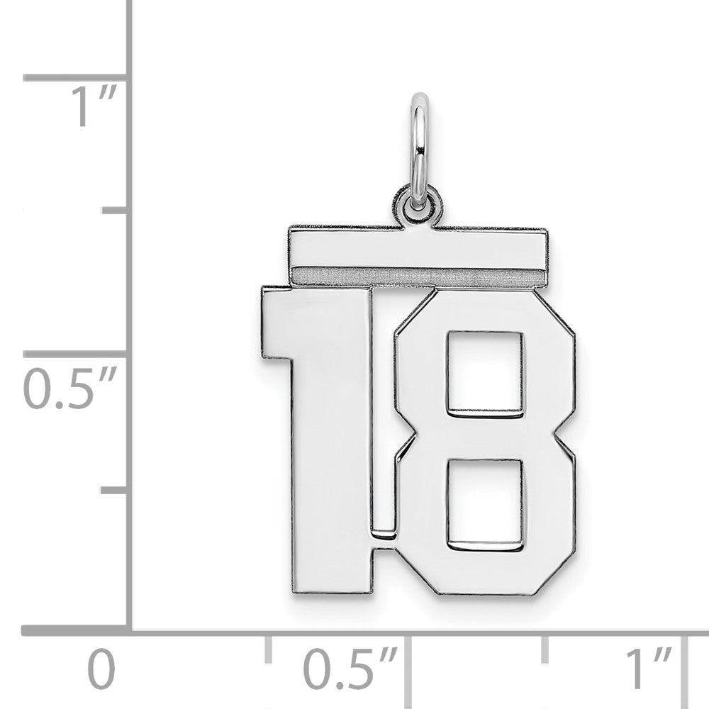 Sterling Silver/Rhodium-plated Polished Number 18 Charm