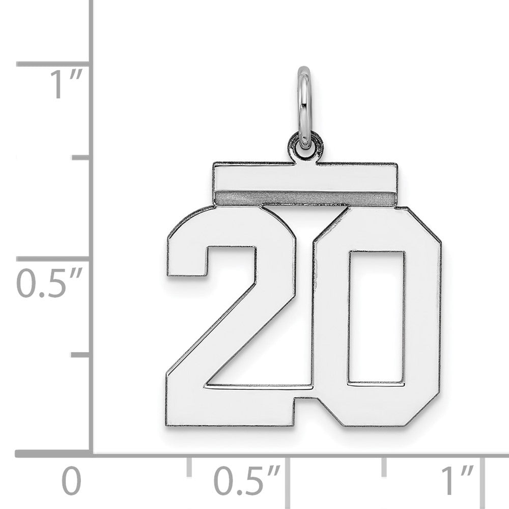 Sterling Silver/Rhodium-plated Polished Number 20 Charm
