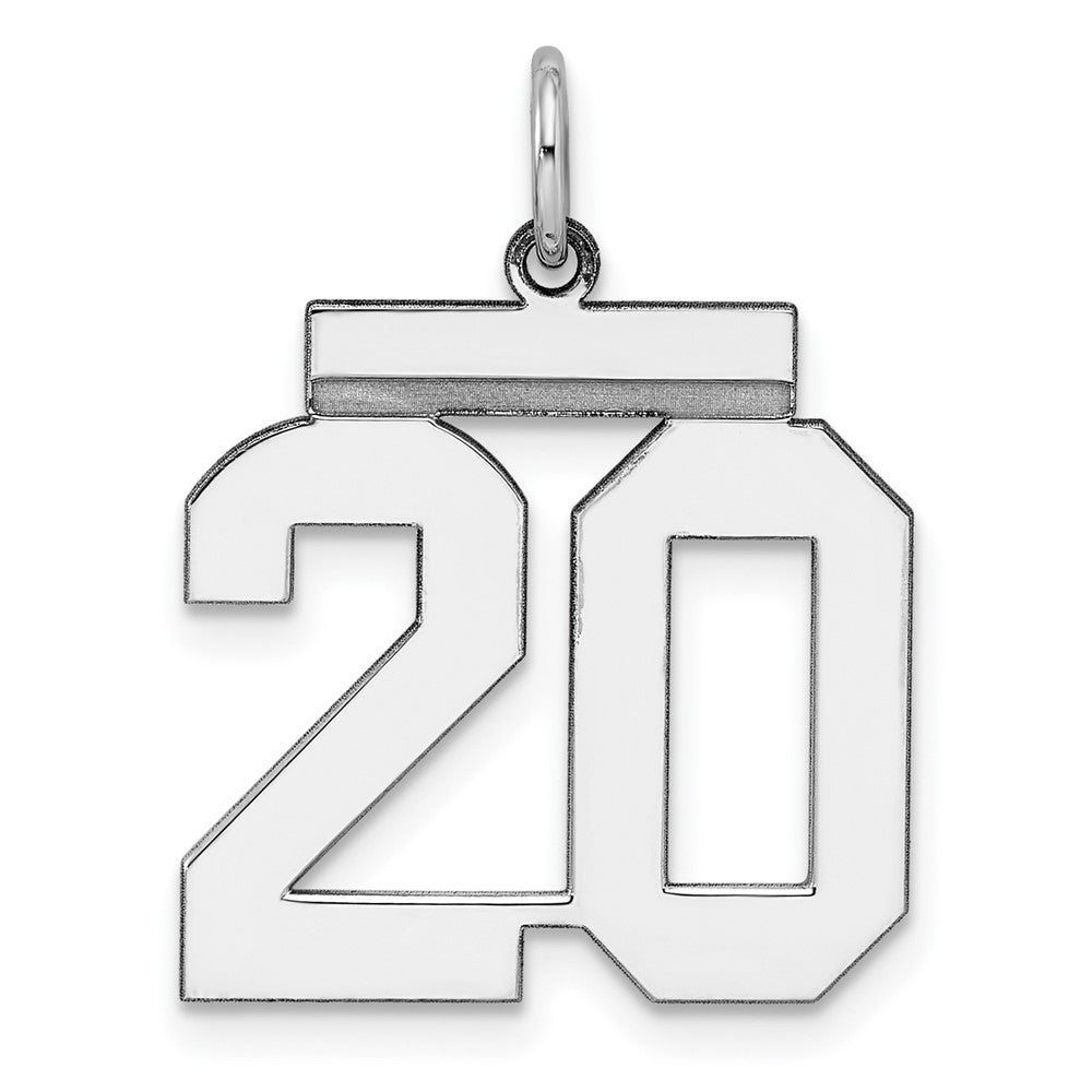 Sterling Silver/Rhodium-plated Polished Number 20 Charm